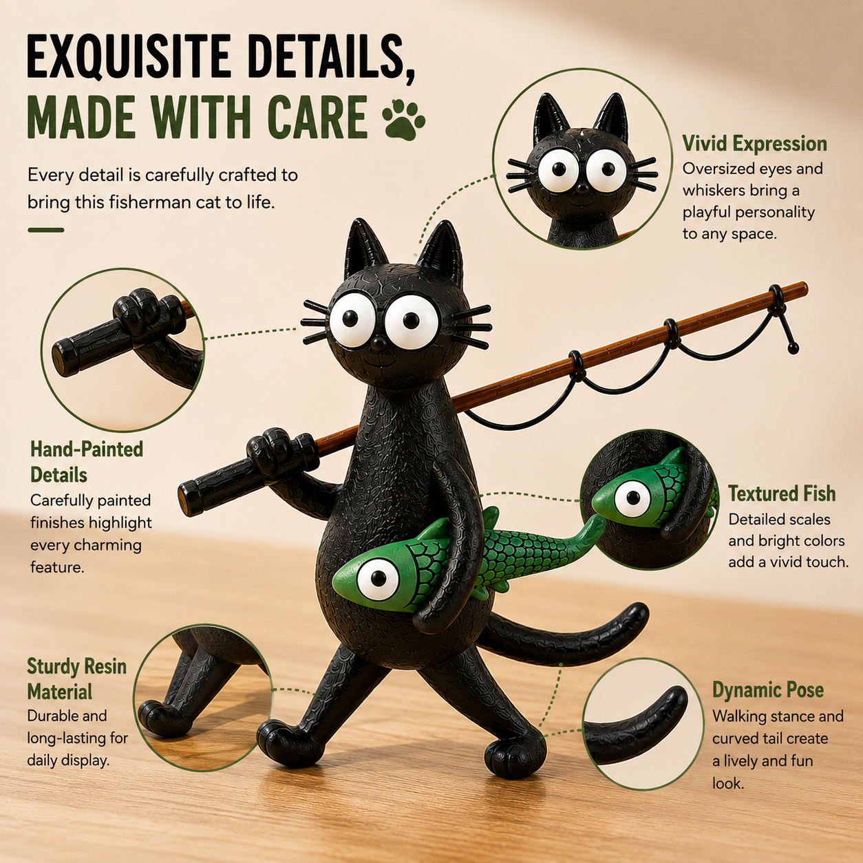 Funny Fishing Cat Figurine