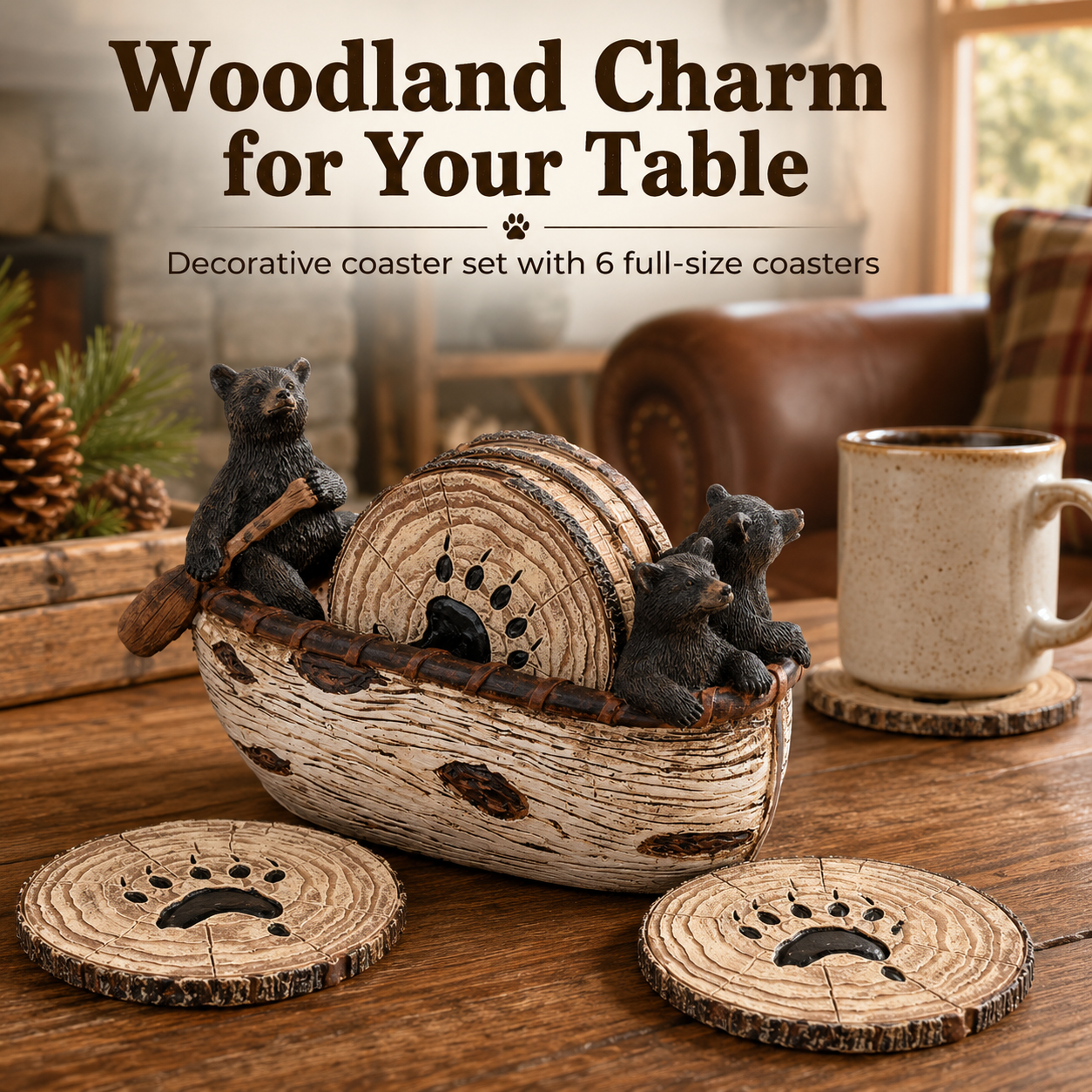🐻Black Bear Canoe Coaster Set