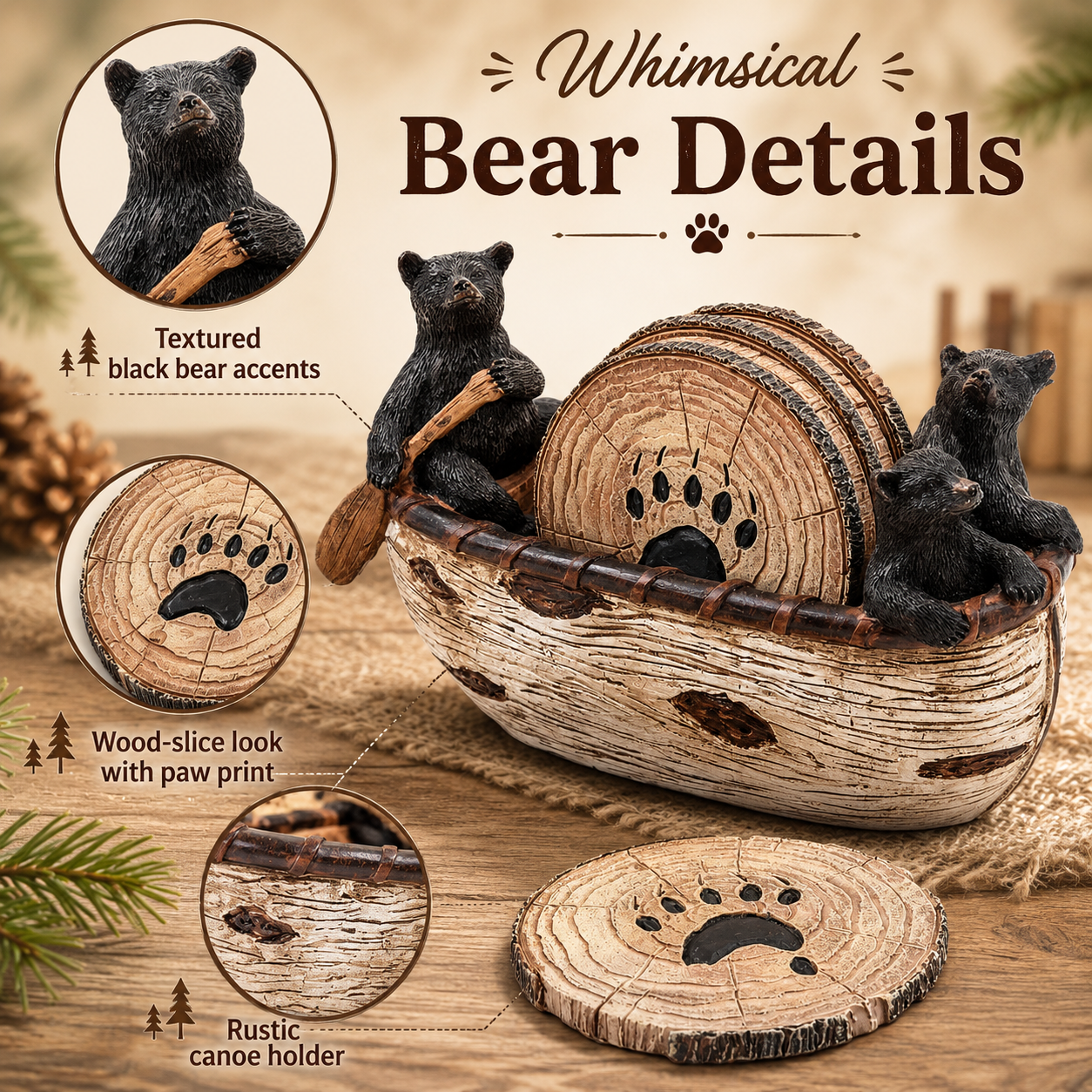 🐻Black Bear Canoe Coaster Set