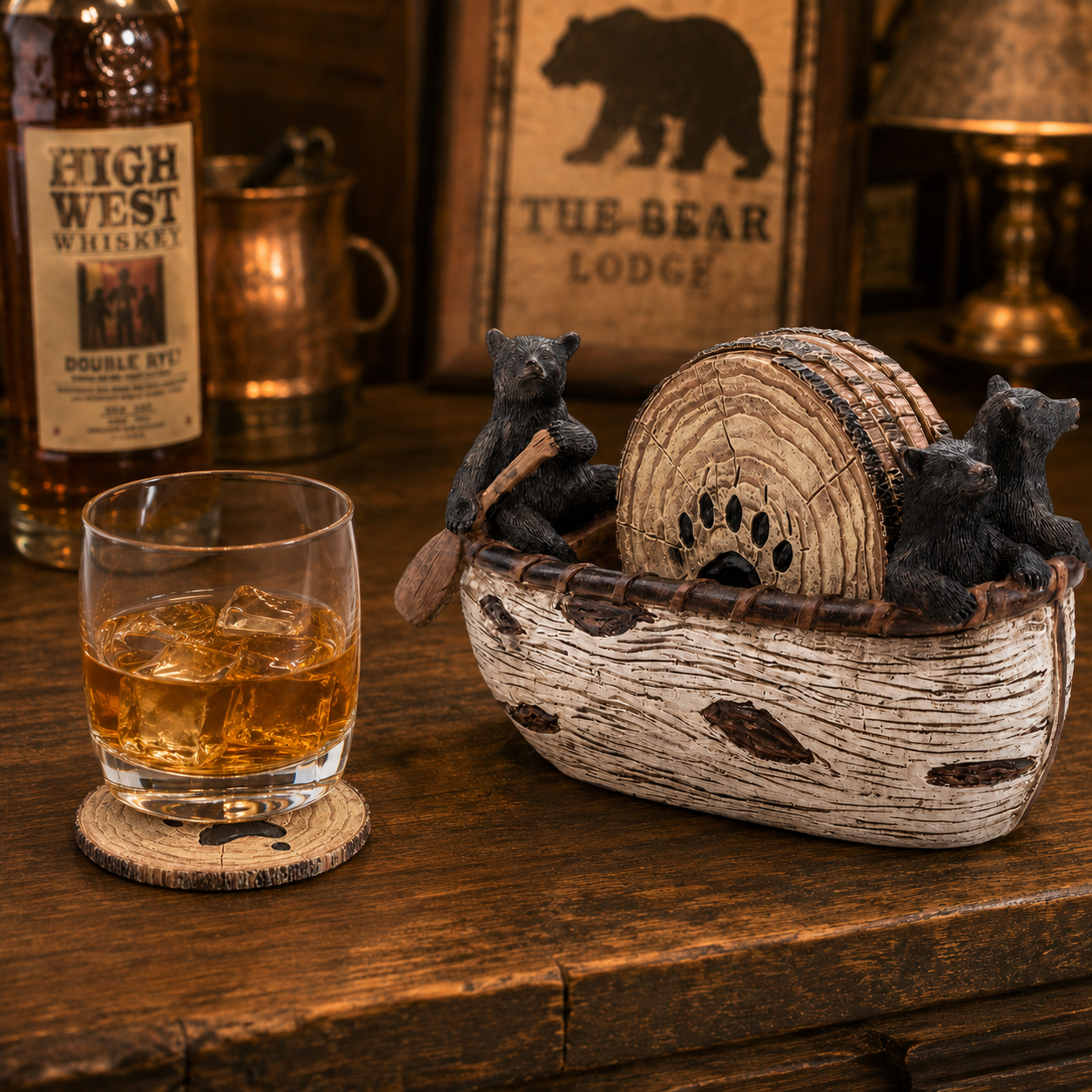 🐻Black Bear Canoe Coaster Set
