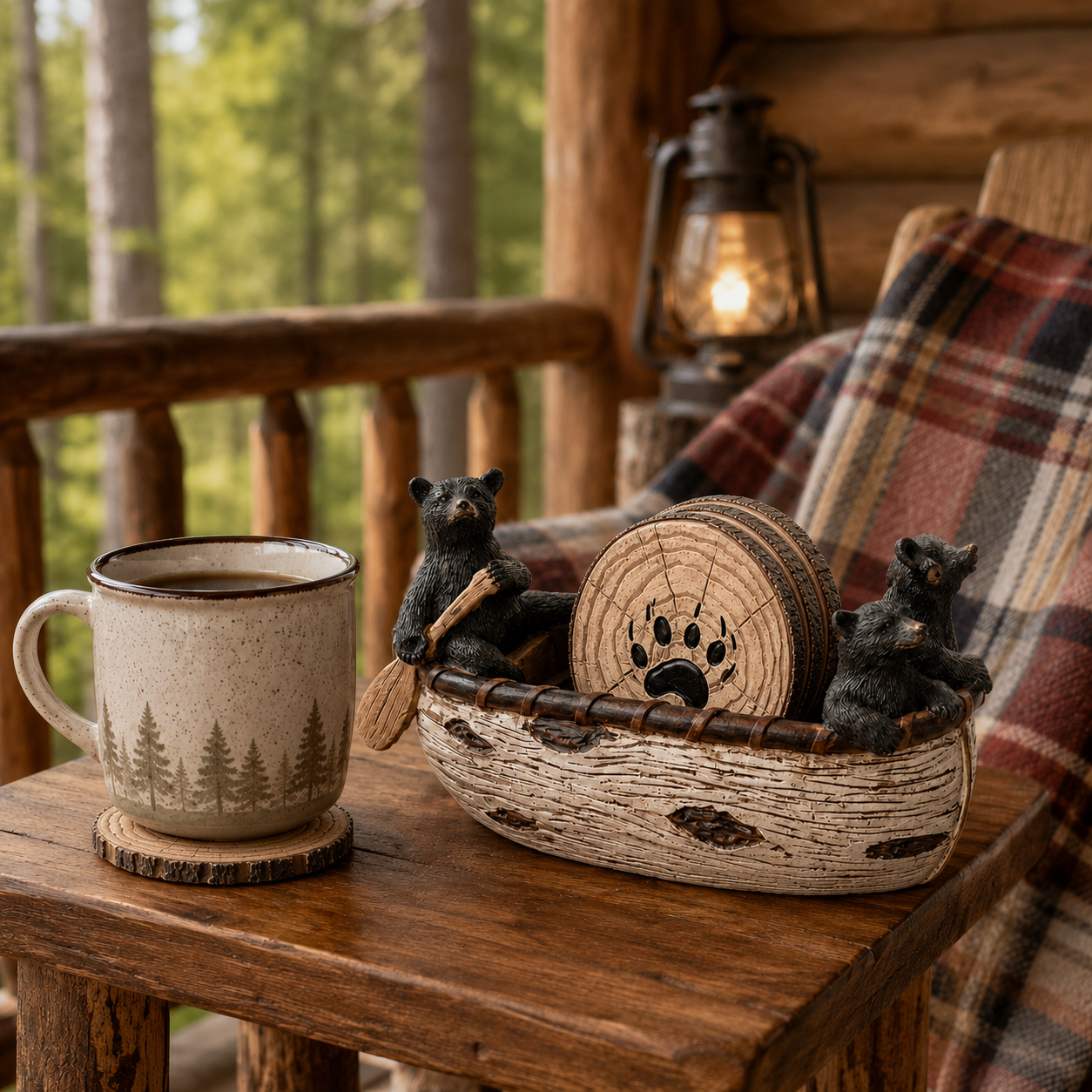 🐻Black Bear Canoe Coaster Set