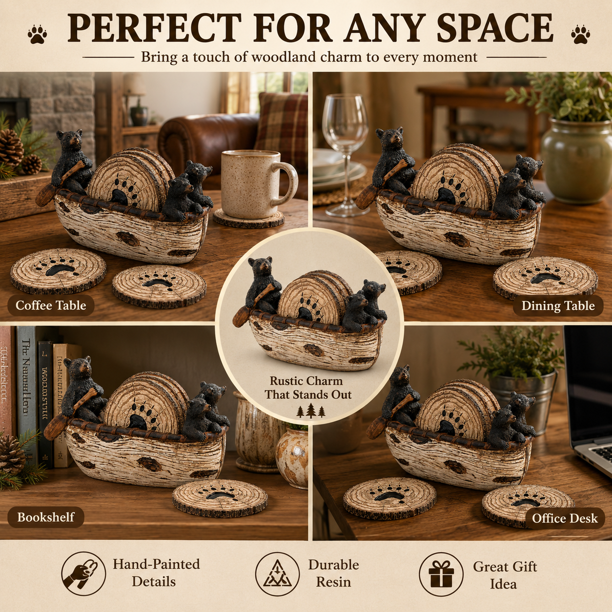 🐻Black Bear Canoe Coaster Set