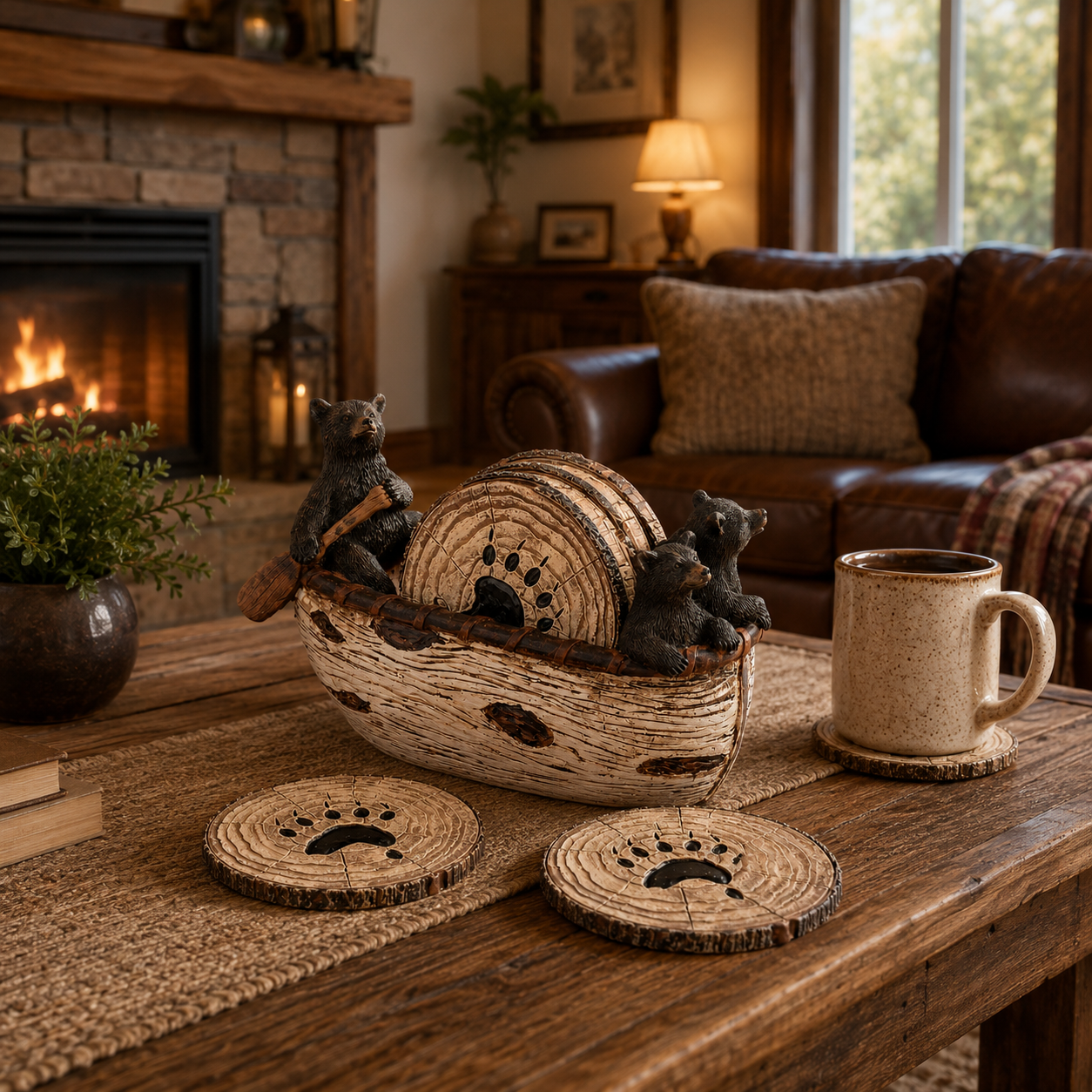 🐻Black Bear Canoe Coaster Set