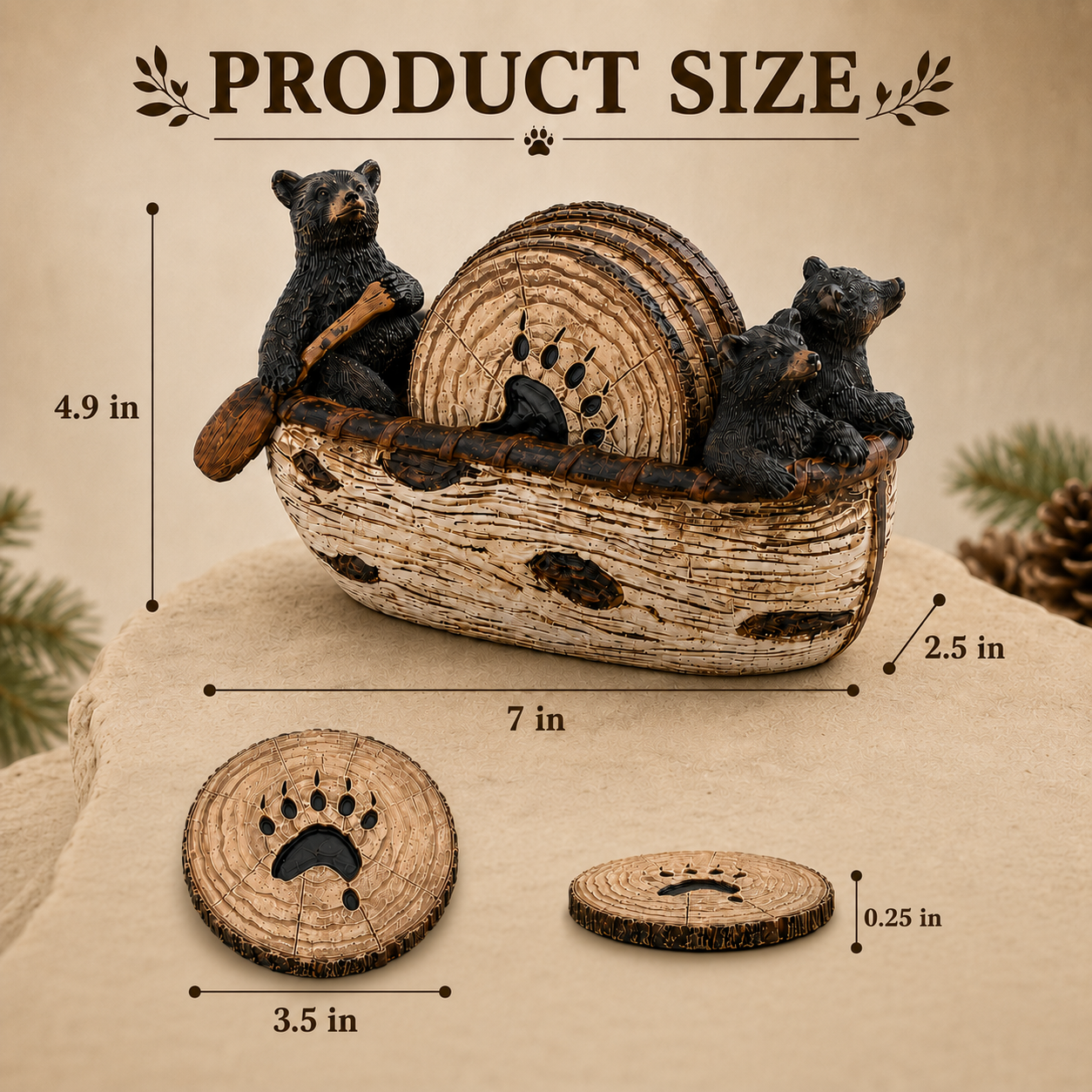 🐻Black Bear Canoe Coaster Set
