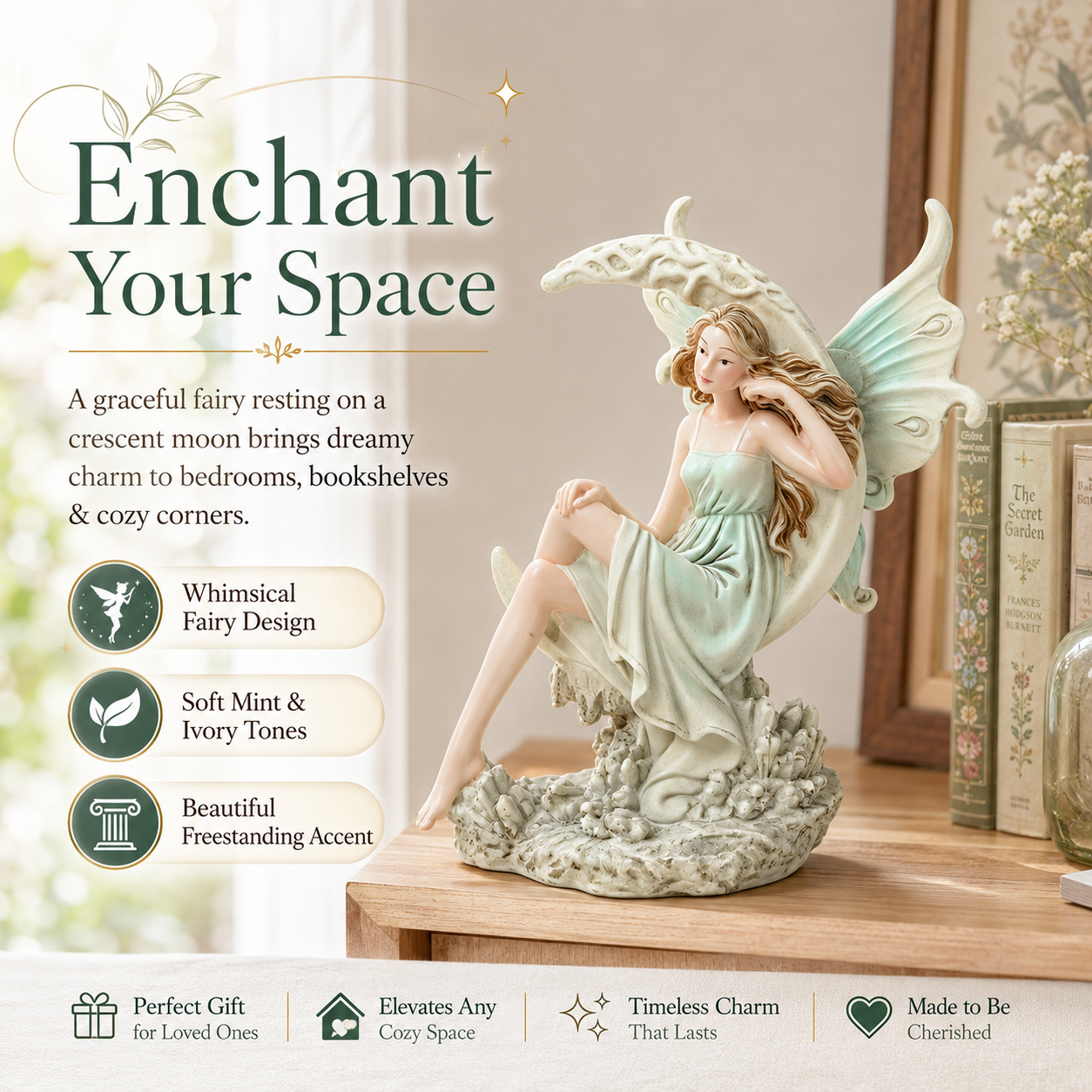 Enchanted Crescent Moon Fairy Figurine