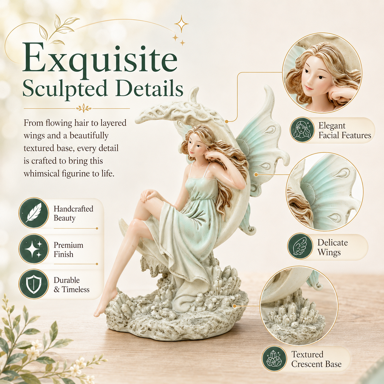 Enchanted Crescent Moon Fairy Figurine