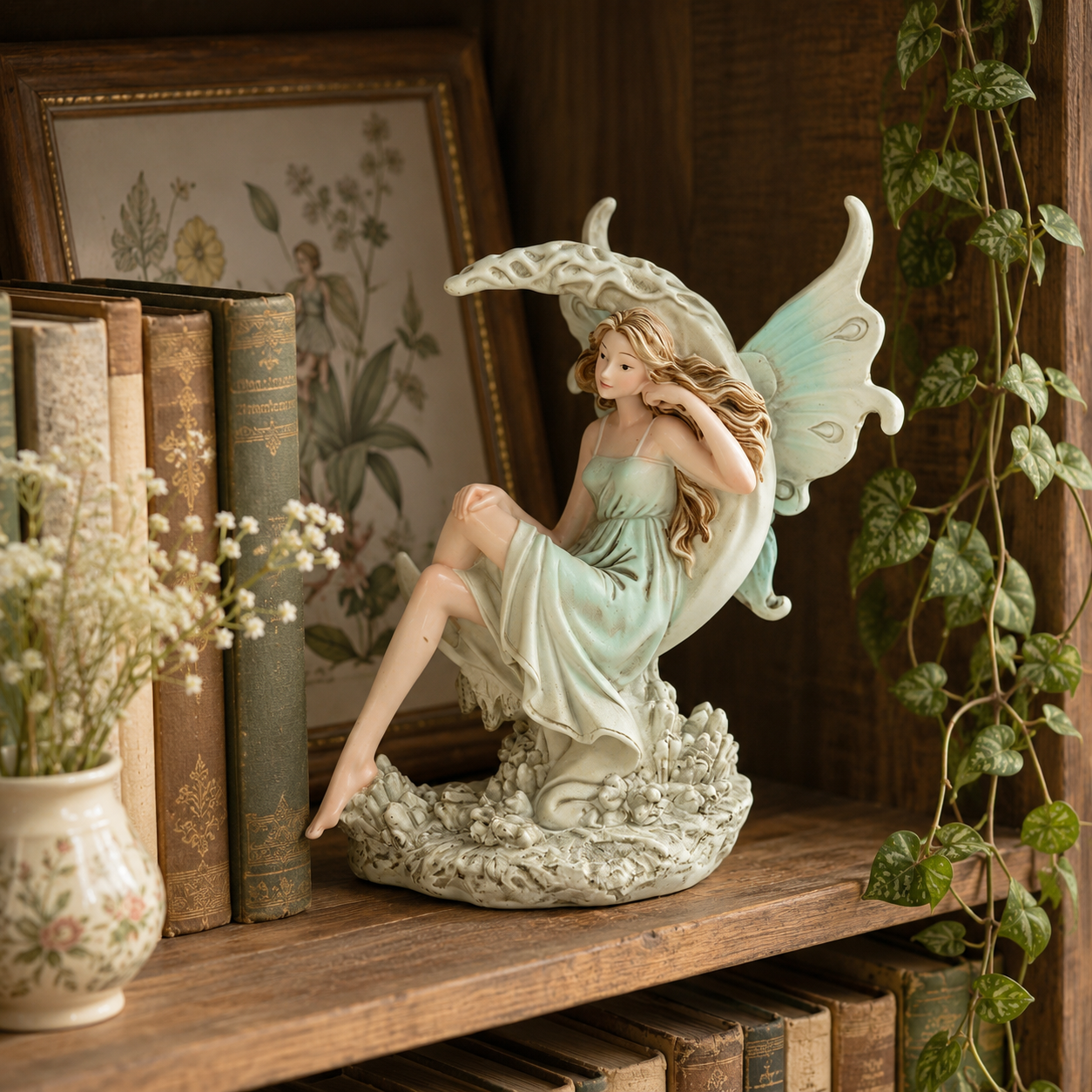 Enchanted Crescent Moon Fairy Figurine