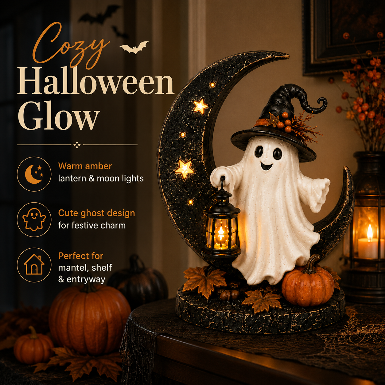 Moonlit Boo Ghost Lantern Figurine