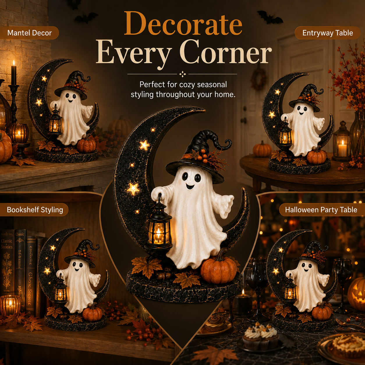 Moonlit Boo Ghost Lantern Figurine