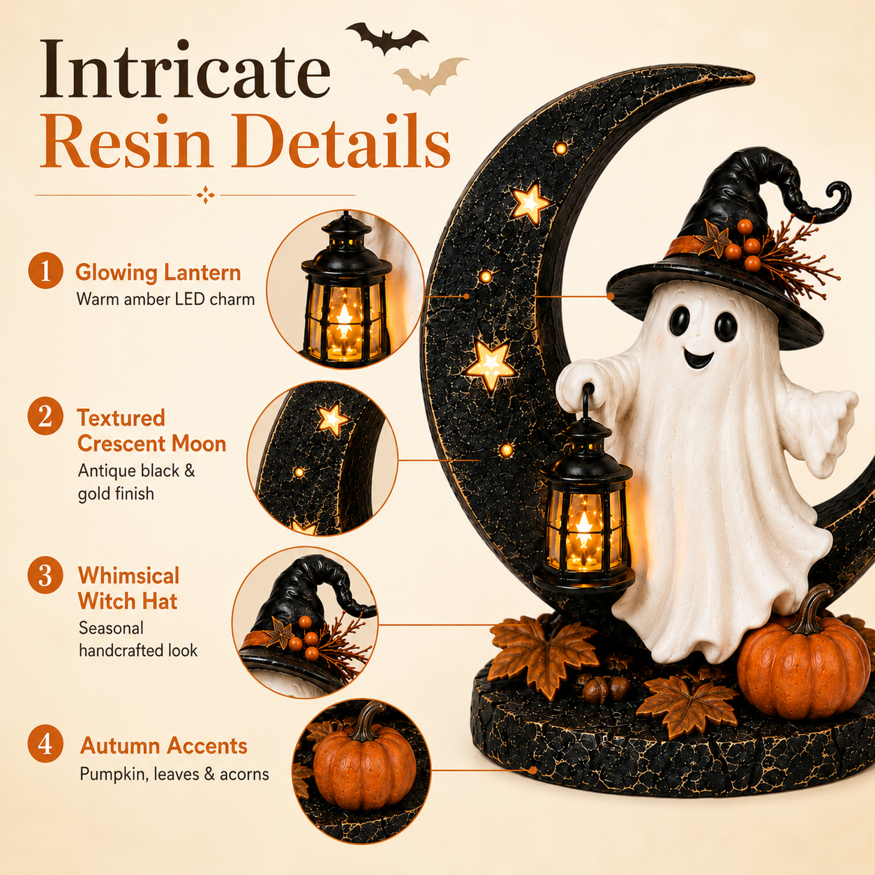 Moonlit Boo Ghost Lantern Figurine
