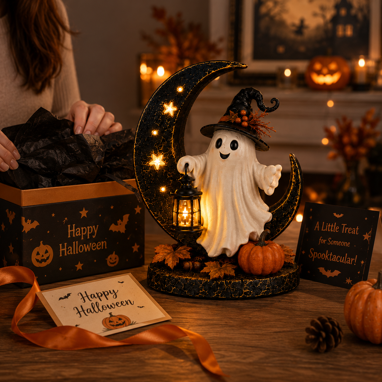 Moonlit Boo Ghost Lantern Figurine
