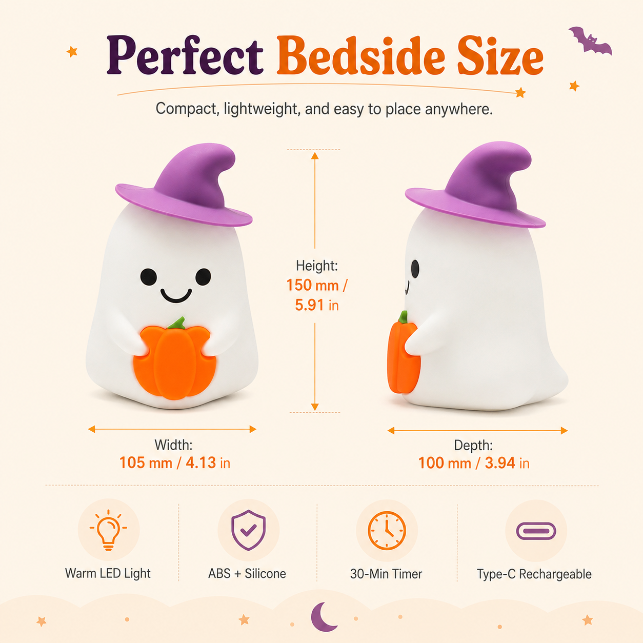 Pumpkin Witch Ghost Tap Night Light
