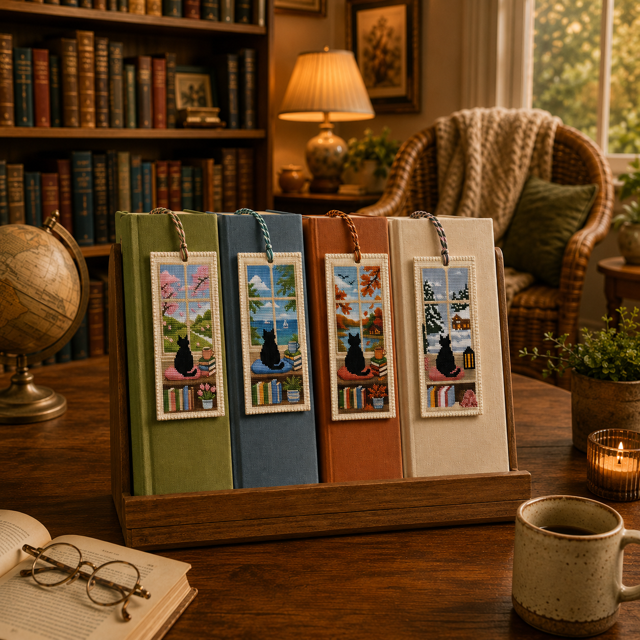 Four Seasons Cat Cross Stitch Bookmark Kit 🐾
