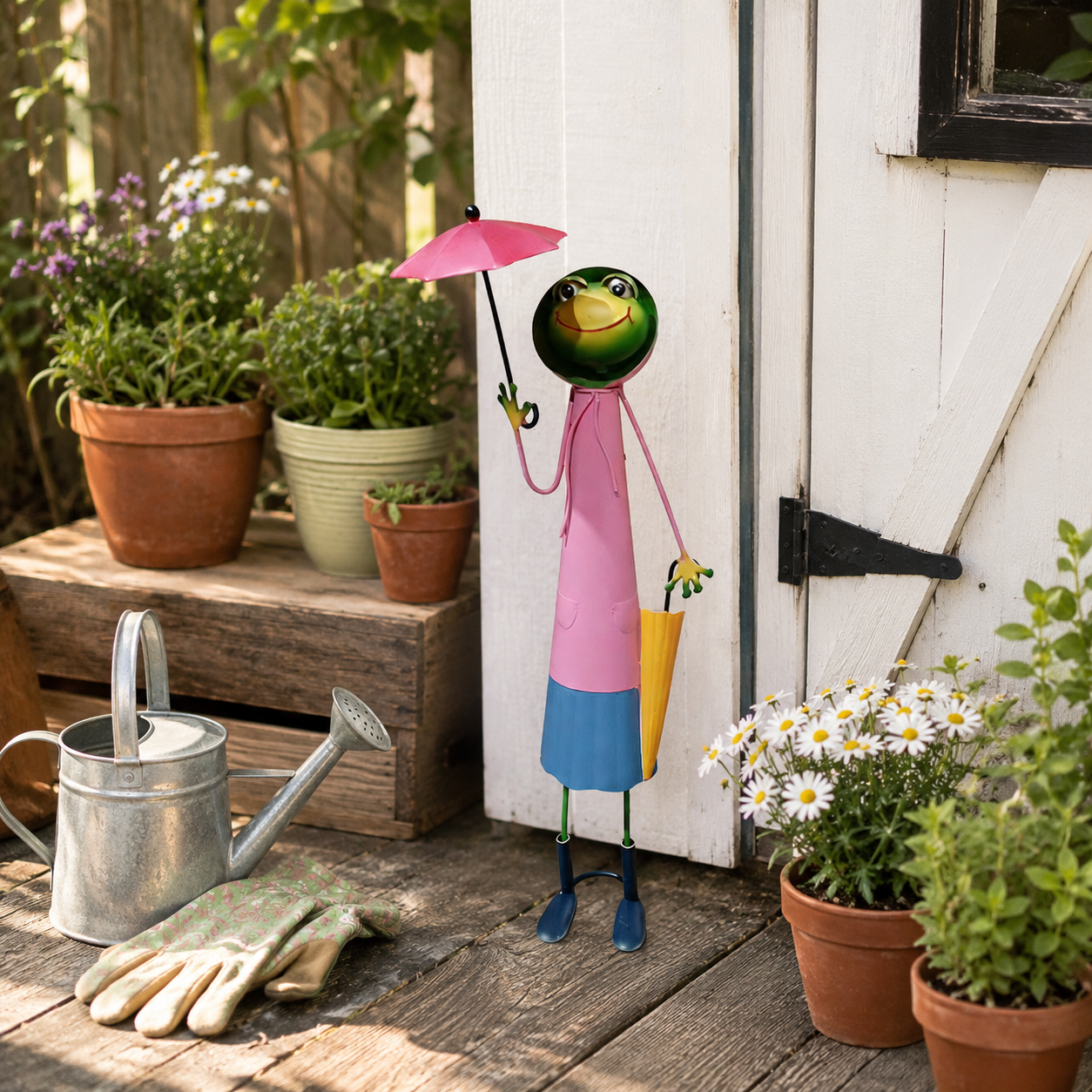 Rainy Day Frog Lady Garden Statue