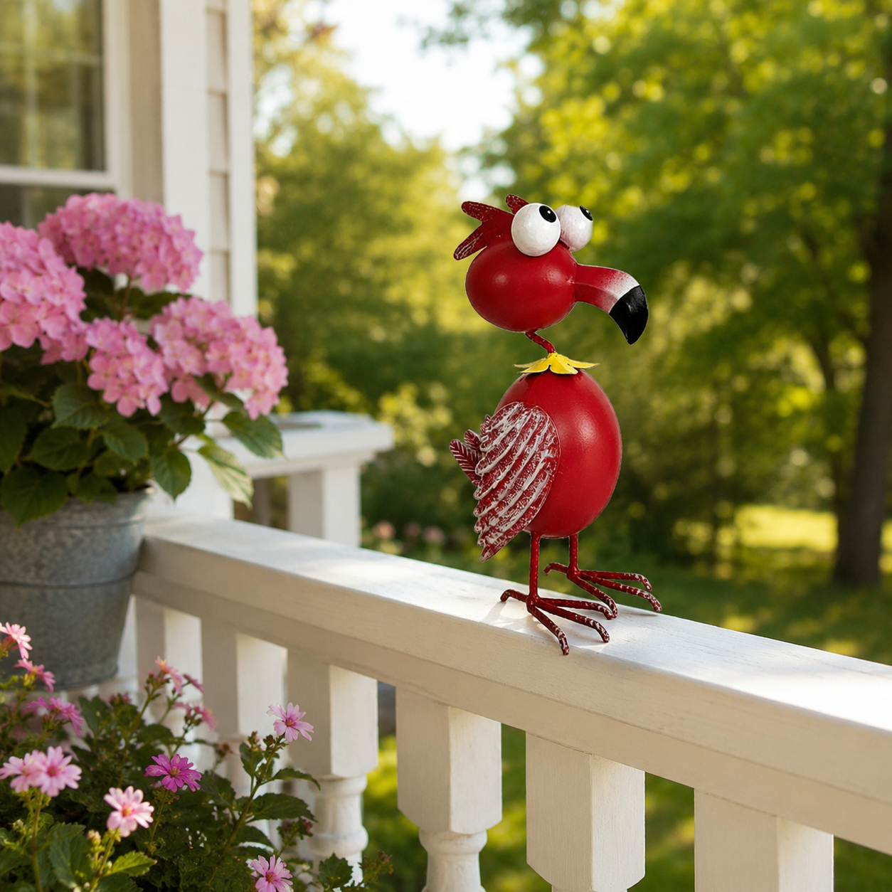 Whimsical Big-Eyed Iron Flamingo Figurine