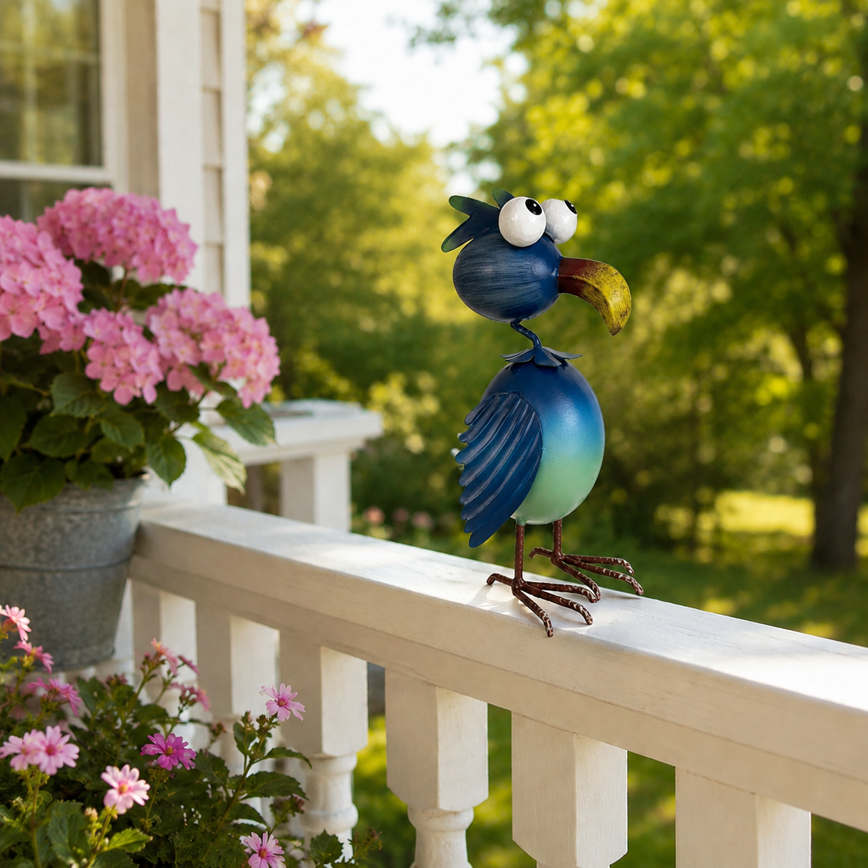 Whimsical Big-Eyed Iron Flamingo Figurine