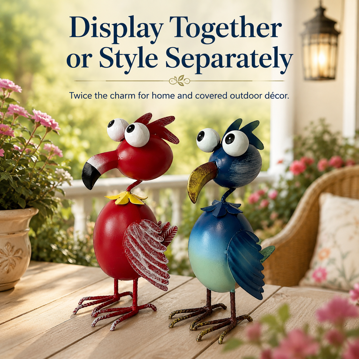 Whimsical Big-Eyed Iron Flamingo Figurine