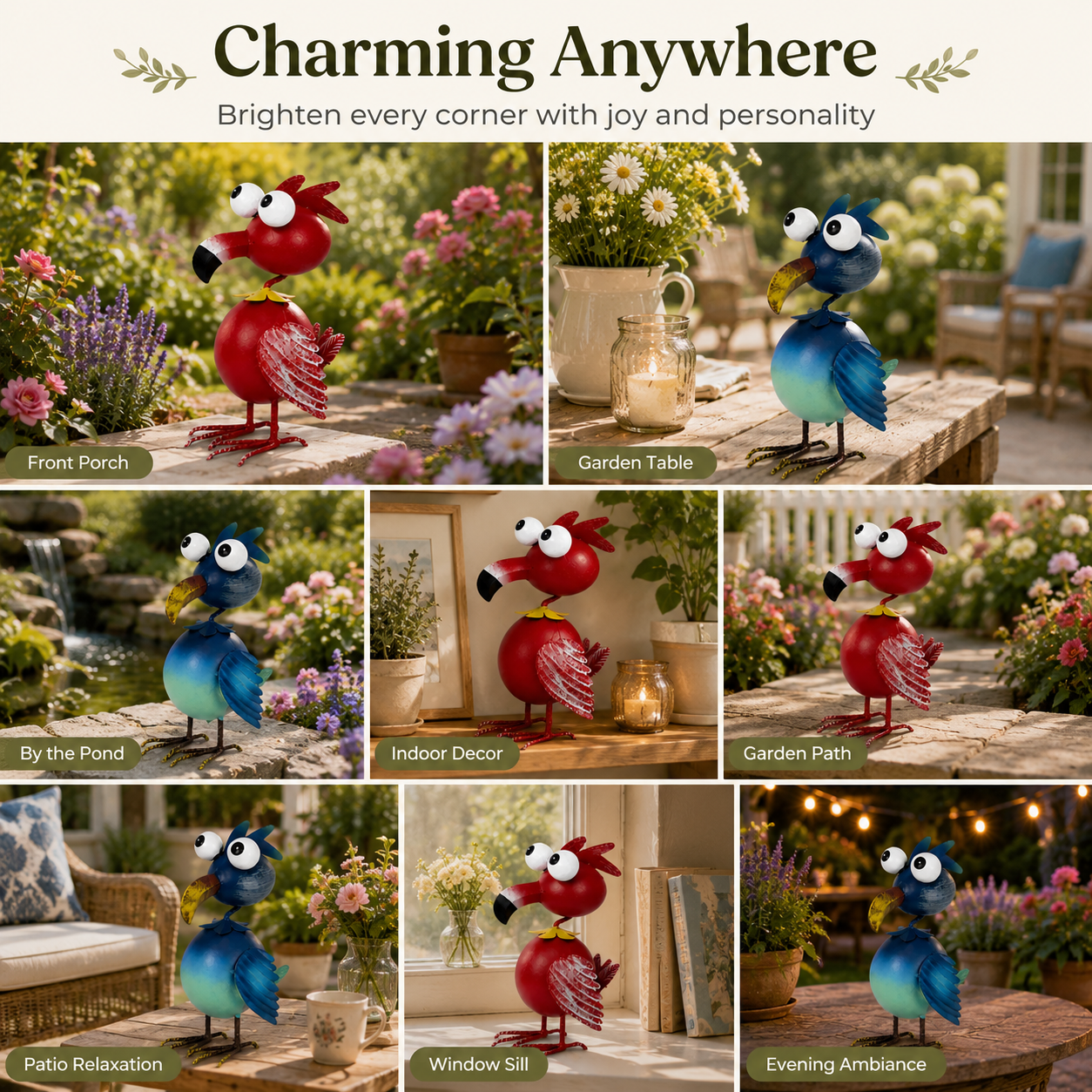 Whimsical Big-Eyed Iron Flamingo Figurine