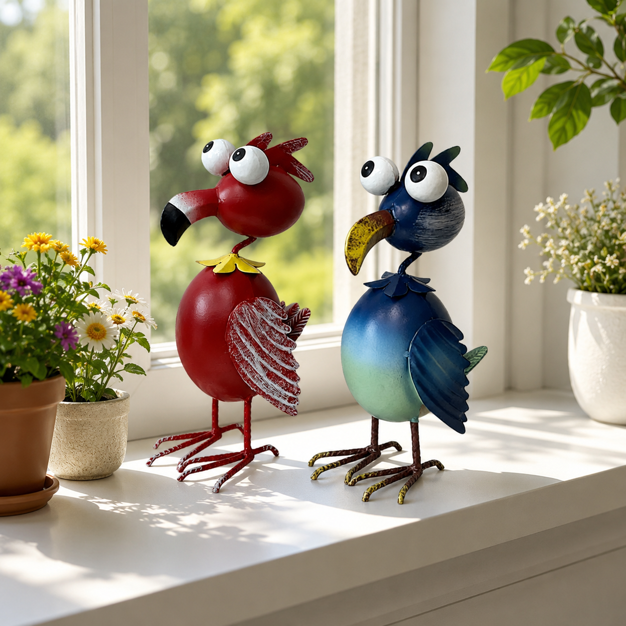 Whimsical Big-Eyed Iron Flamingo Figurine