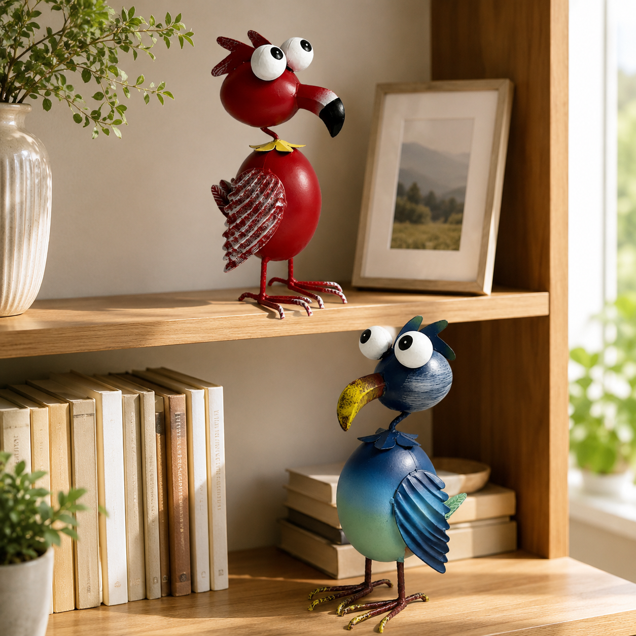 Whimsical Big-Eyed Iron Flamingo Figurine