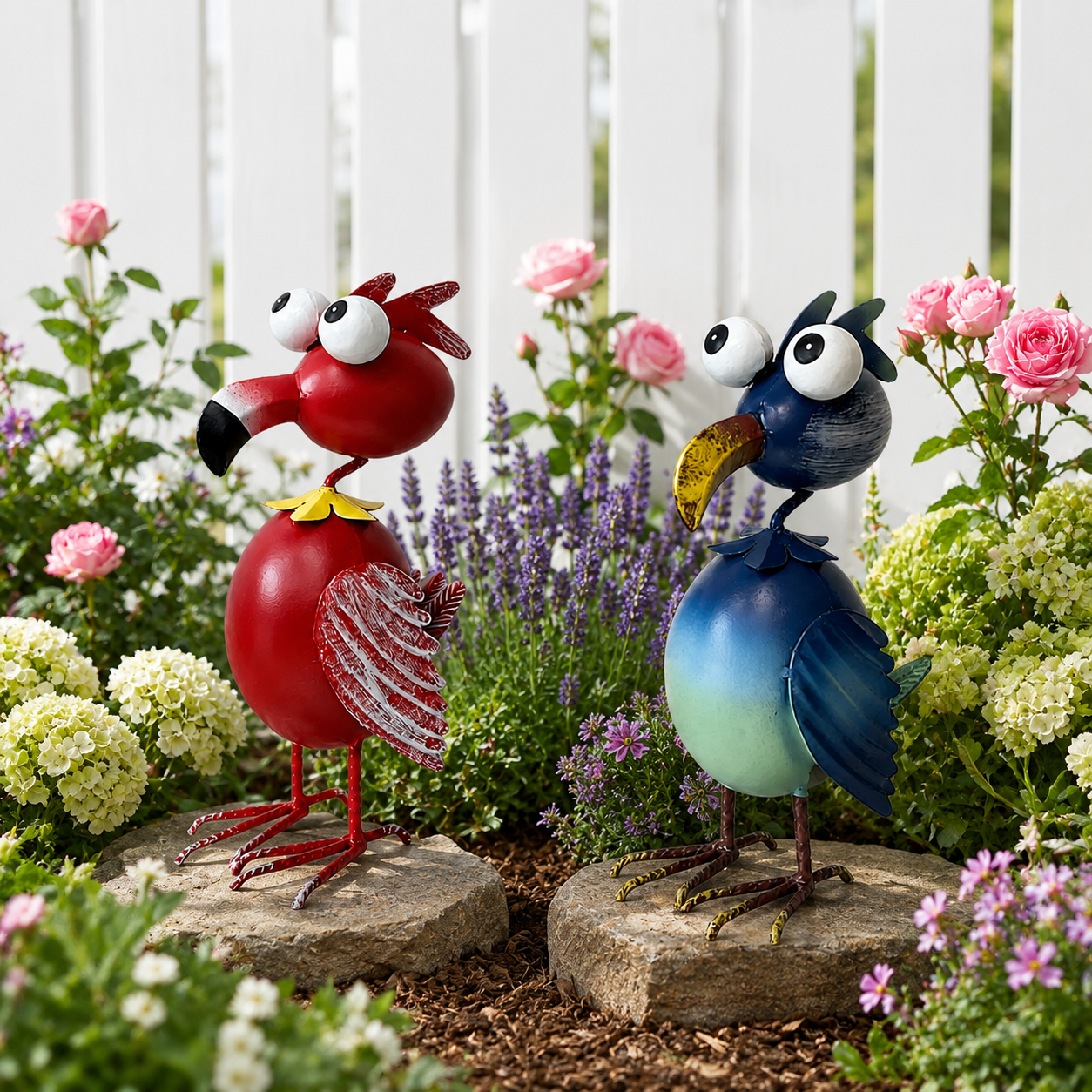 Whimsical Big-Eyed Iron Flamingo Figurine