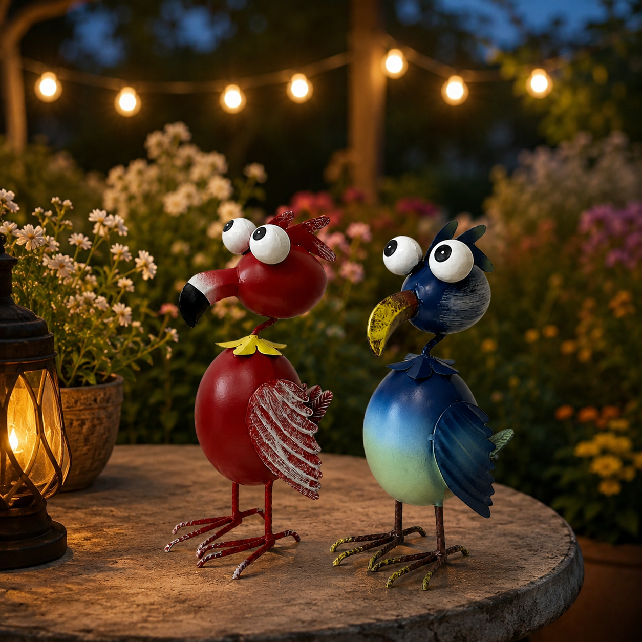 Whimsical Big-Eyed Iron Flamingo Figurine