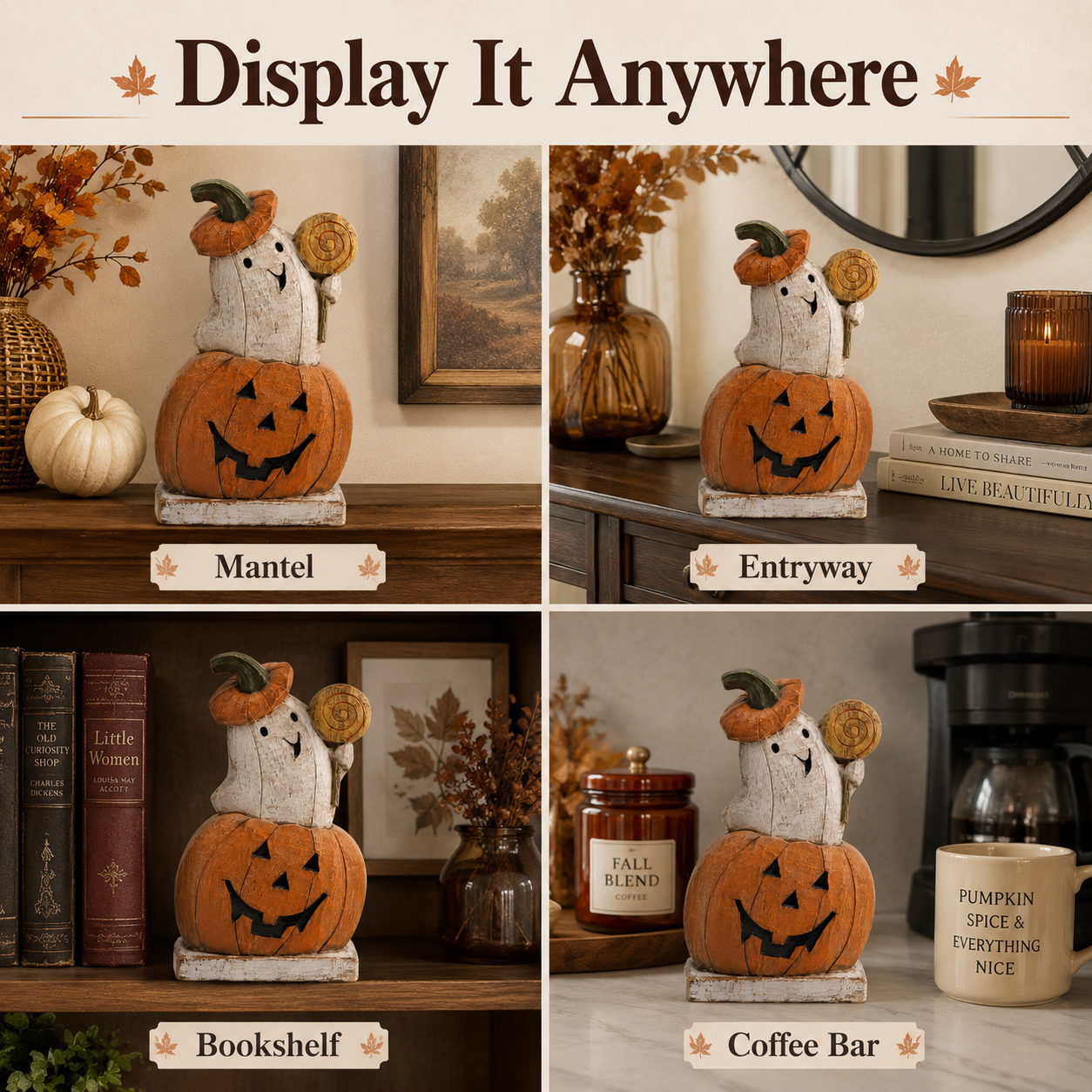 Trick-or-Treat Pumpkin Ghost Wooden Figurine