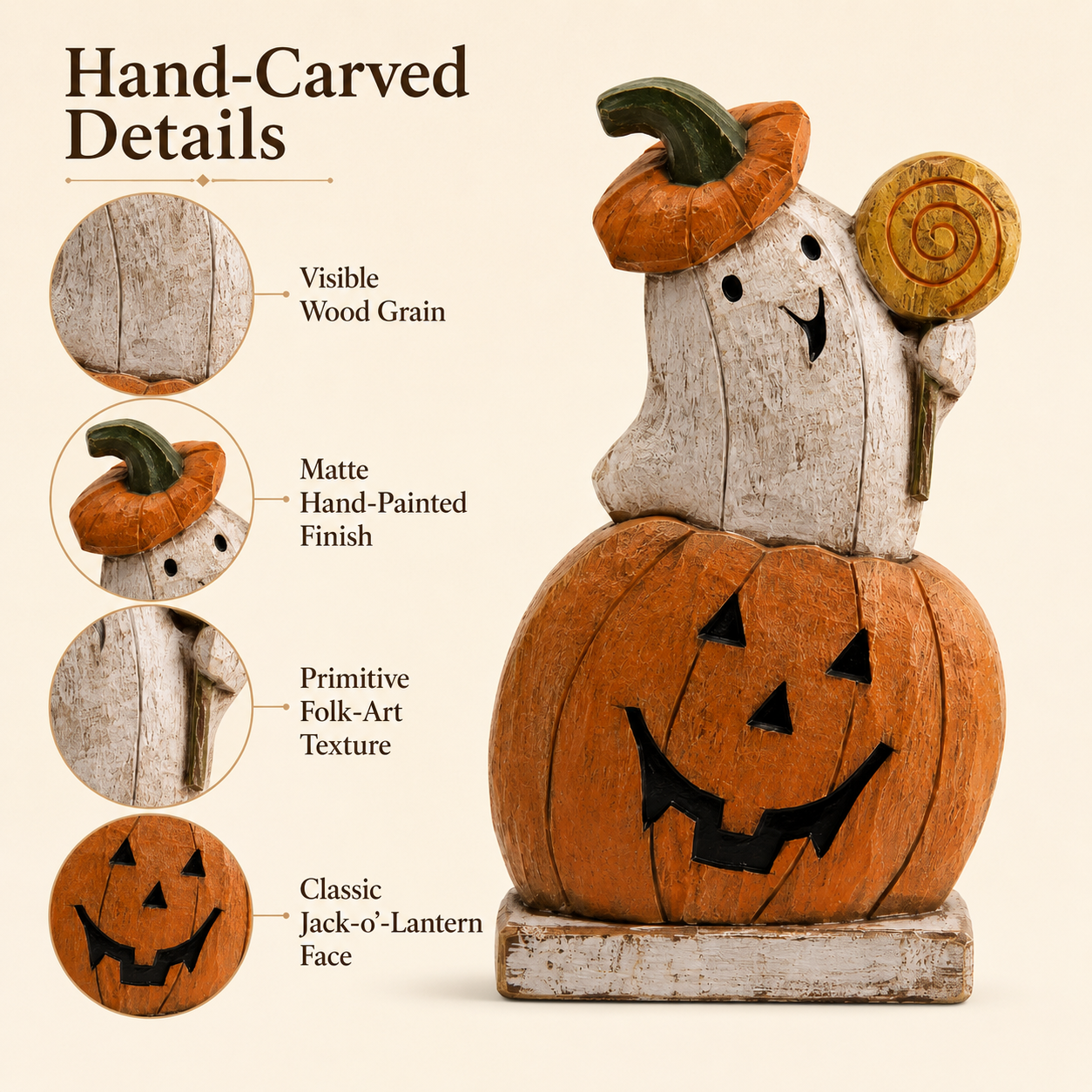 Trick-or-Treat Pumpkin Ghost Wooden Figurine