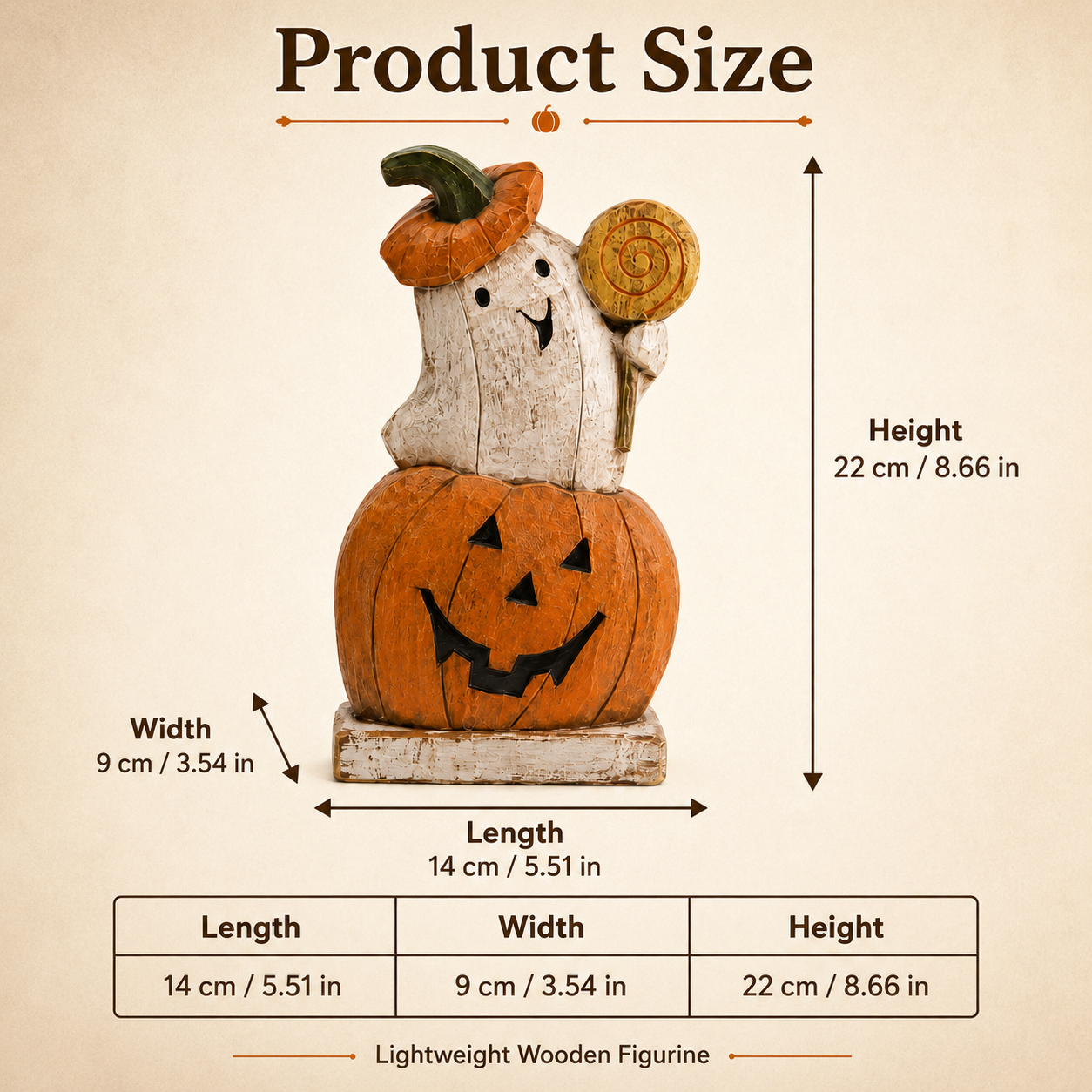 Trick-or-Treat Pumpkin Ghost Wooden Figurine