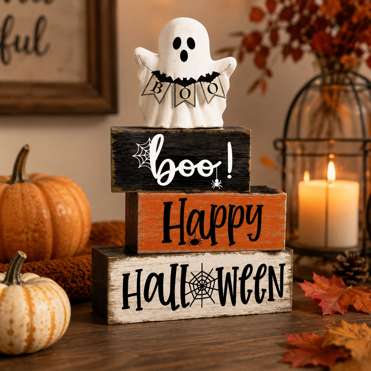 Happy Boo Halloween Stacked Block Sign