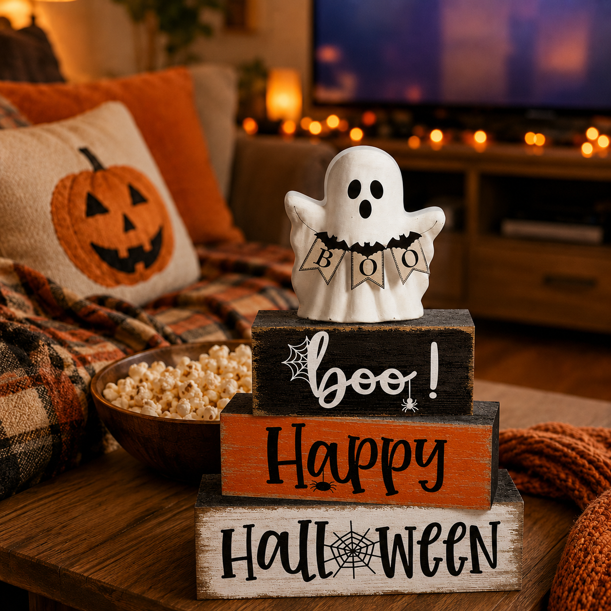 Happy Boo Halloween Stacked Block Sign