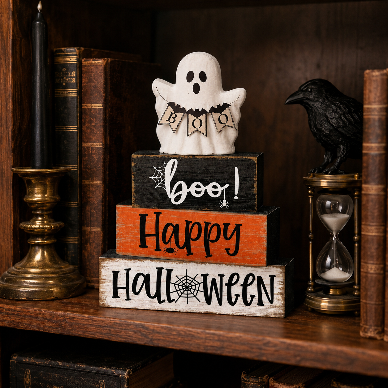 Happy Boo Halloween Stacked Block Sign