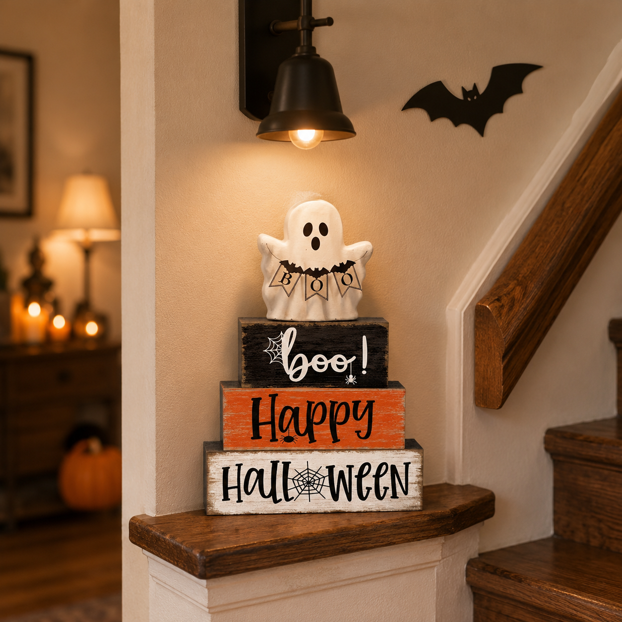 Happy Boo Halloween Stacked Block Sign