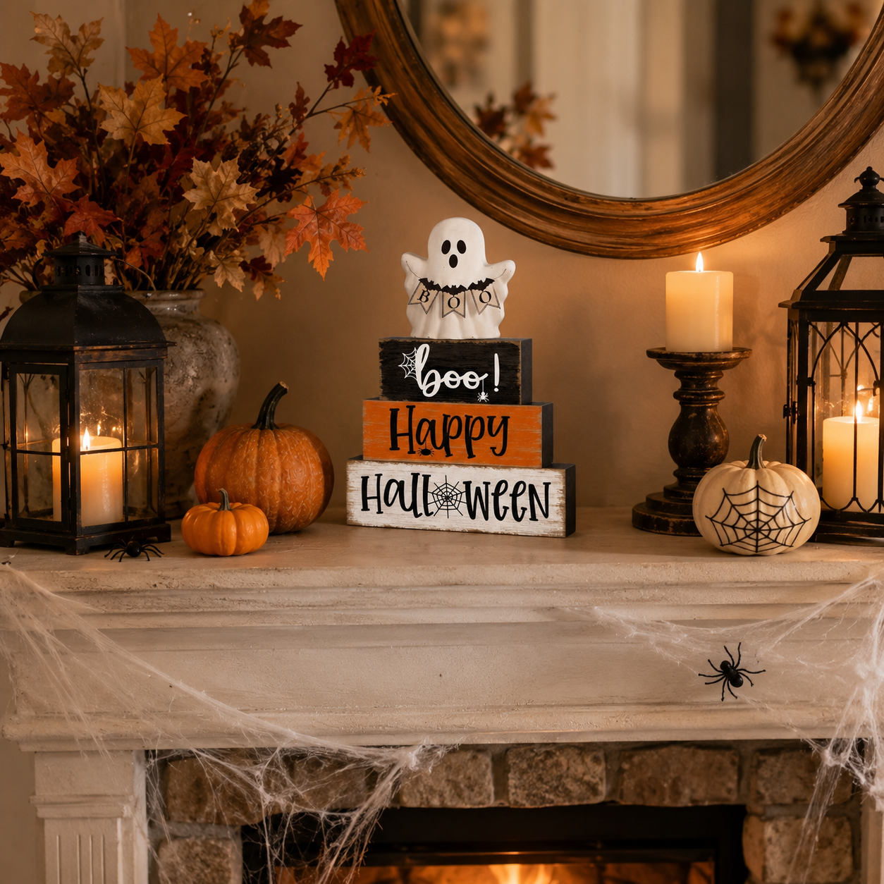 Happy Boo Halloween Stacked Block Sign