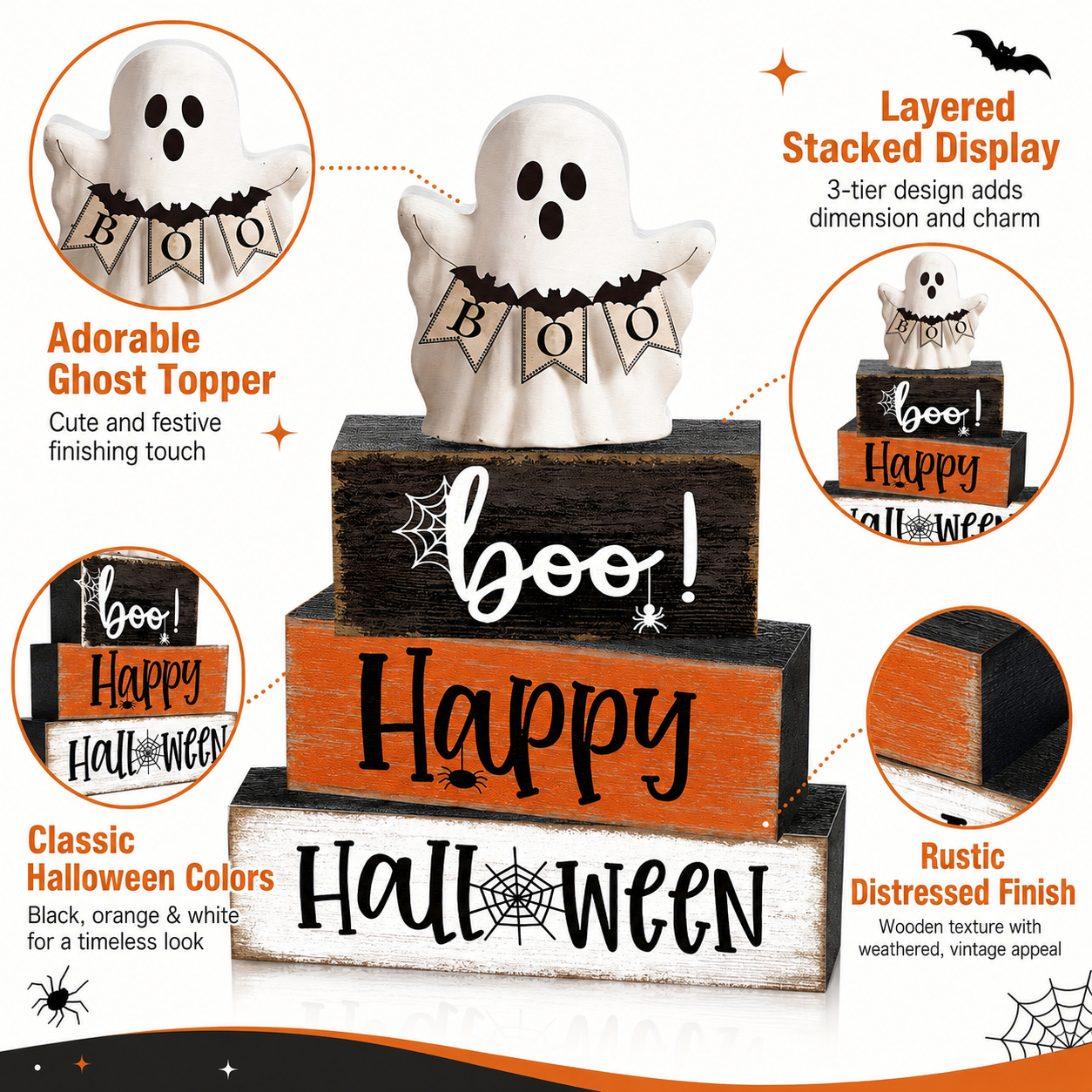 Happy Boo Halloween Stacked Block Sign