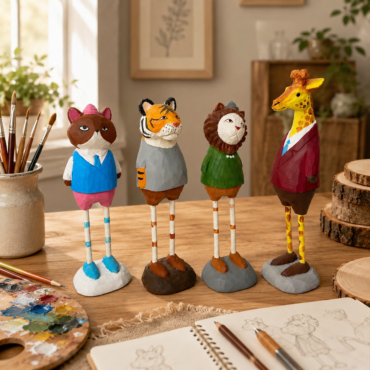 Forest Gentlemen Wooden Animal Figurine Set