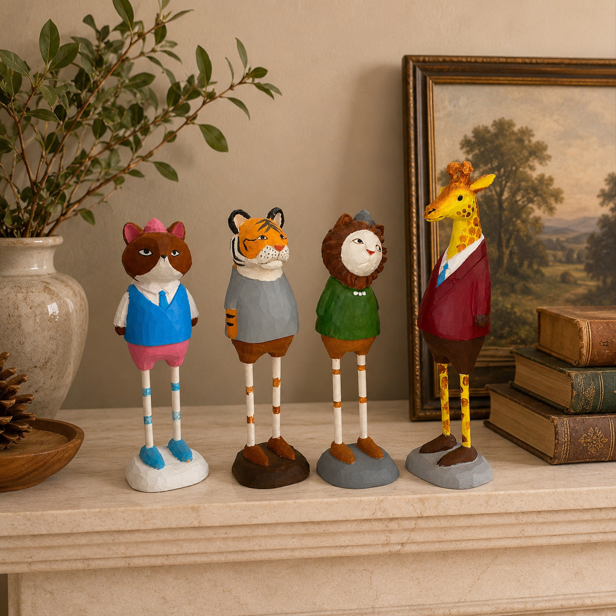Forest Gentlemen Wooden Animal Figurine Set