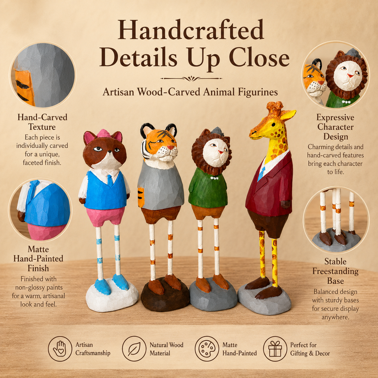 Forest Gentlemen Wooden Animal Figurine Set