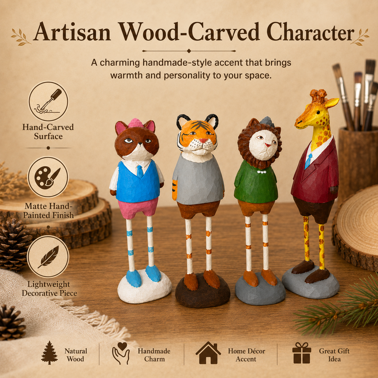 Forest Gentlemen Wooden Animal Figurine Set