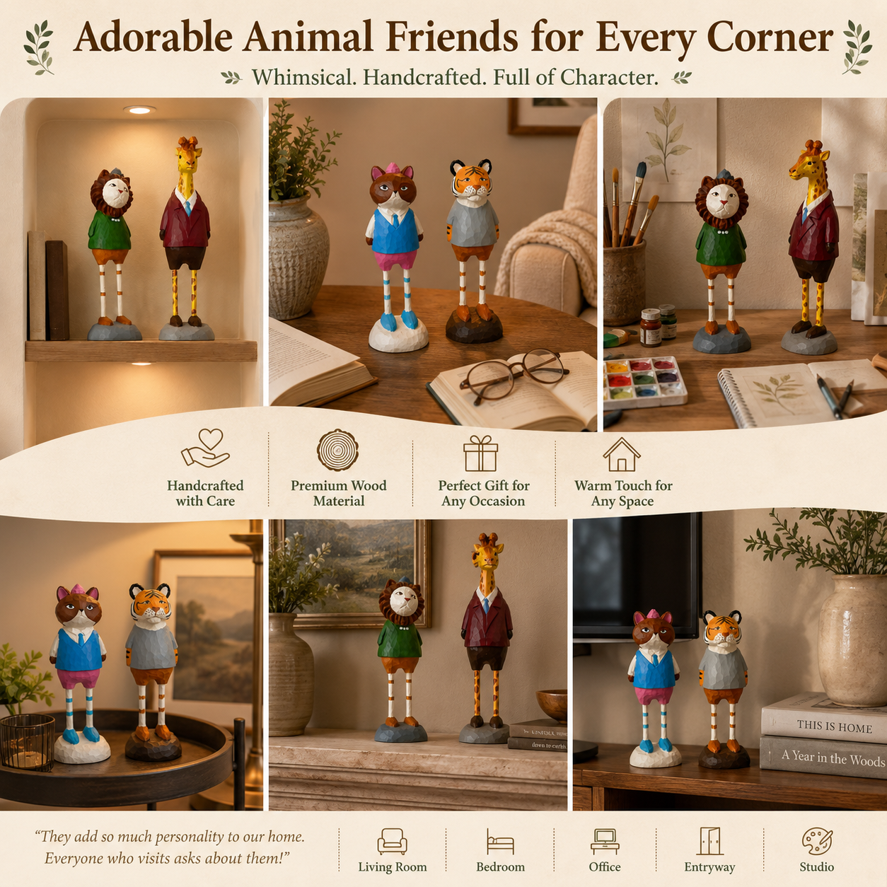 Forest Gentlemen Wooden Animal Figurine Set