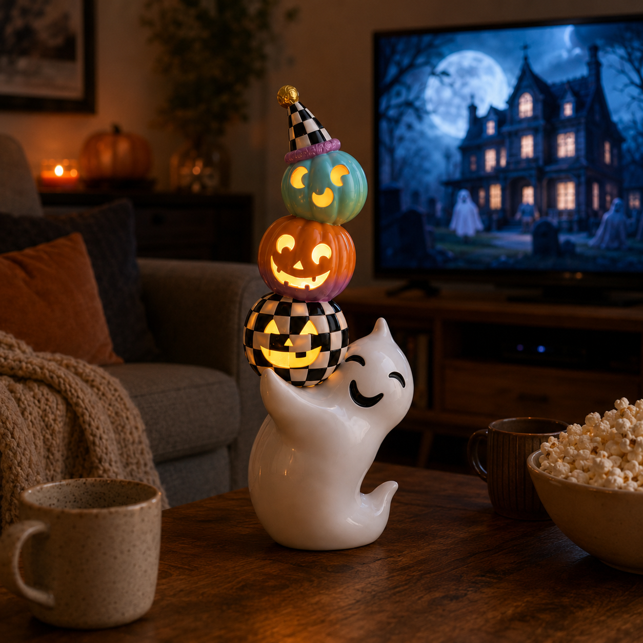 Whimsical Ghost Pumpkin Stack Light