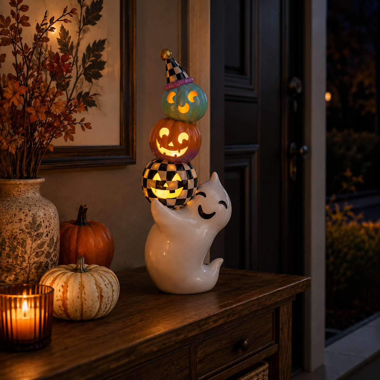 Whimsical Ghost Pumpkin Stack Light