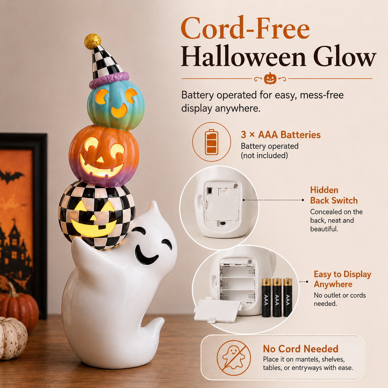 Whimsical Ghost Pumpkin Stack Light