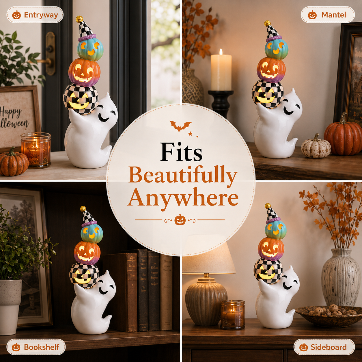 Whimsical Ghost Pumpkin Stack Light
