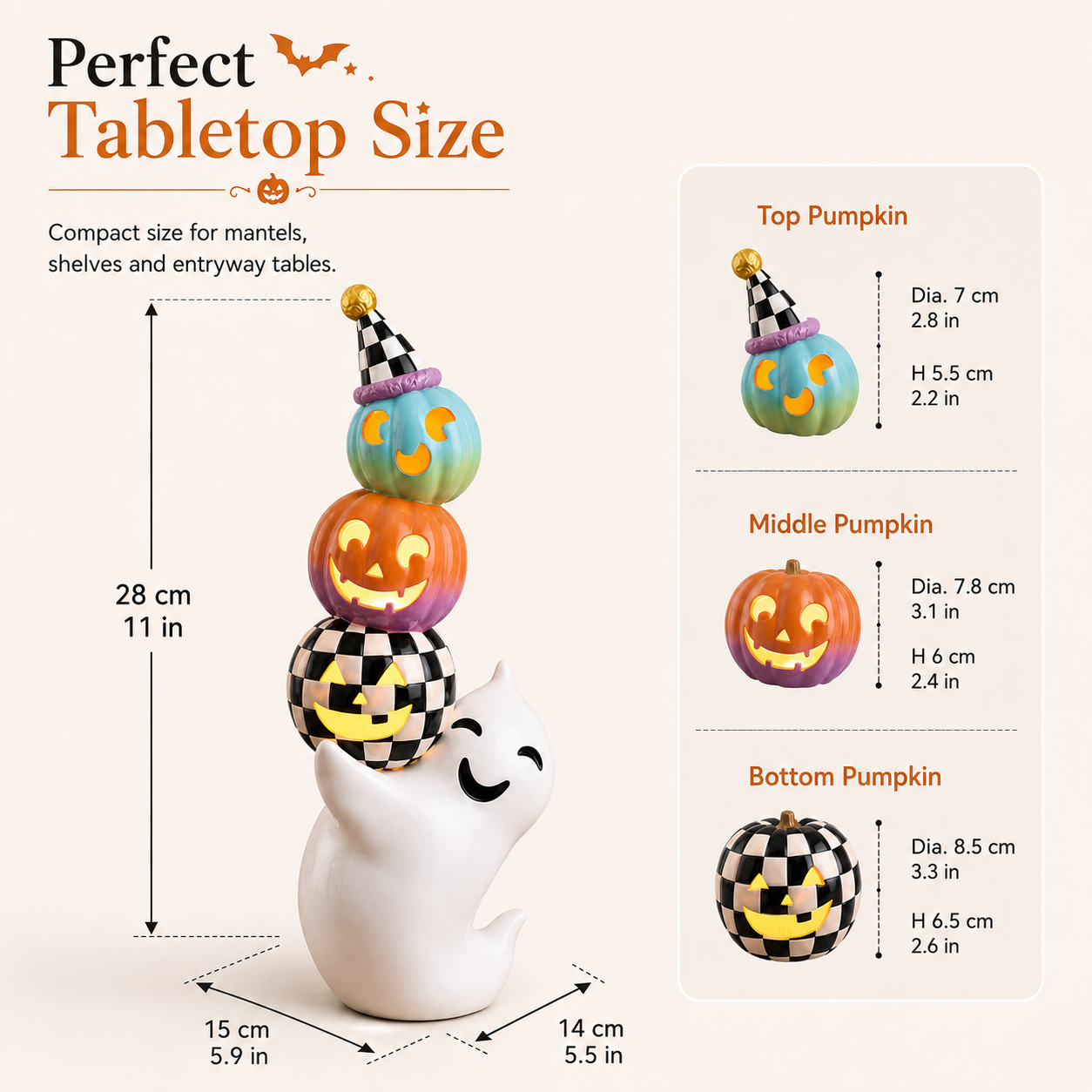 Whimsical Ghost Pumpkin Stack Light