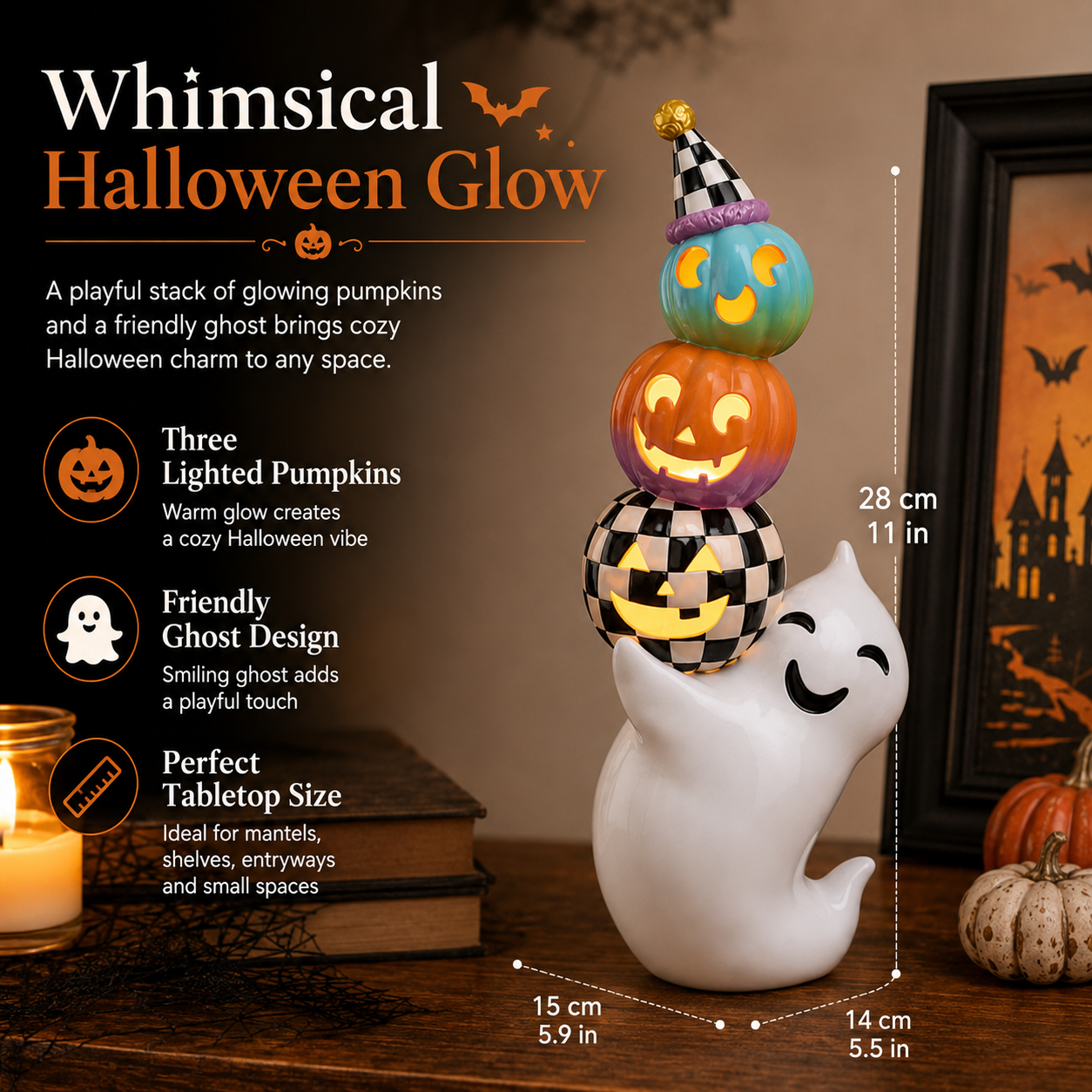 Whimsical Ghost Pumpkin Stack Light