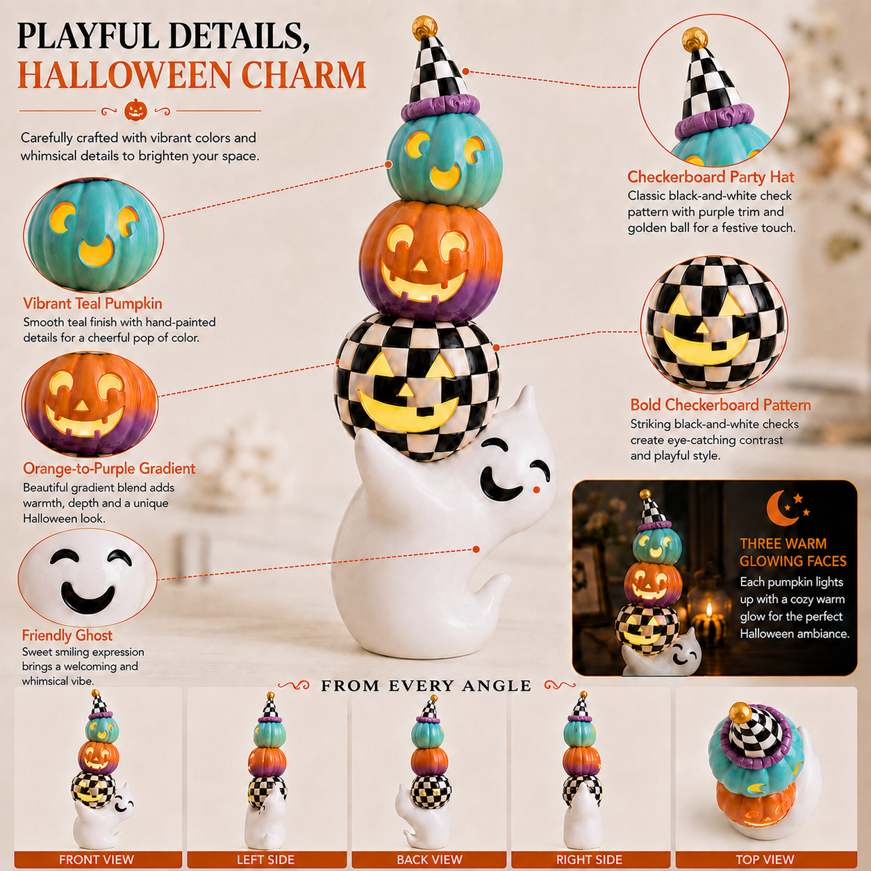 Whimsical Ghost Pumpkin Stack Light