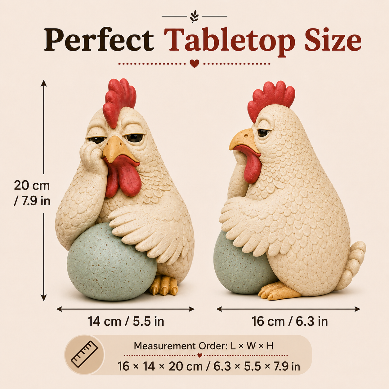 Monday Mood Hen Figurine with Speckled Egg – Funny Farmhouse Chicken Décor
