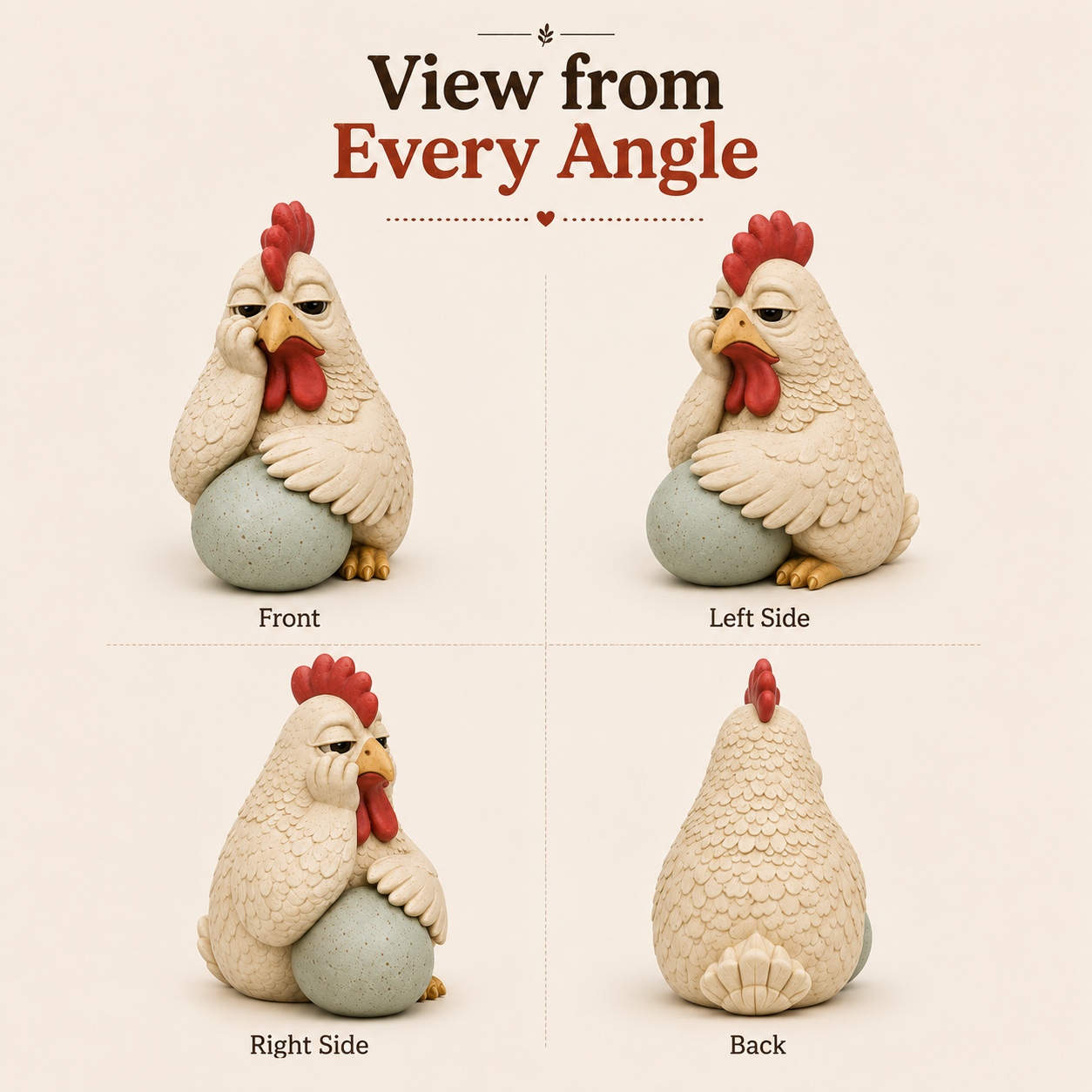Monday Mood Hen Figurine with Speckled Egg – Funny Farmhouse Chicken Décor