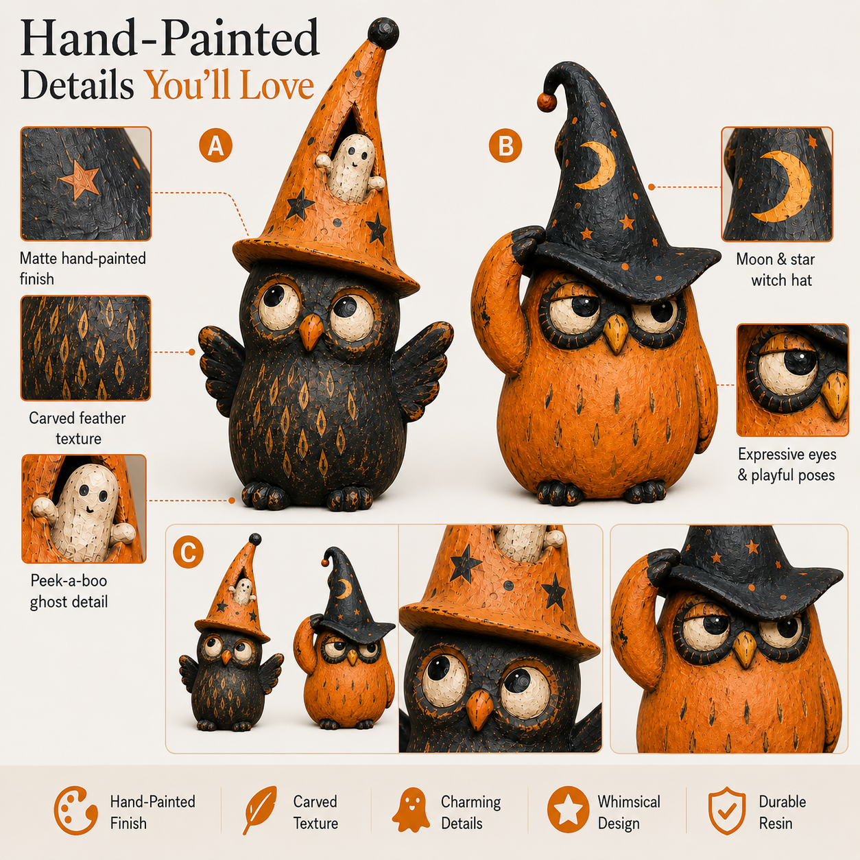 Vintage Halloween Owl Figurines
